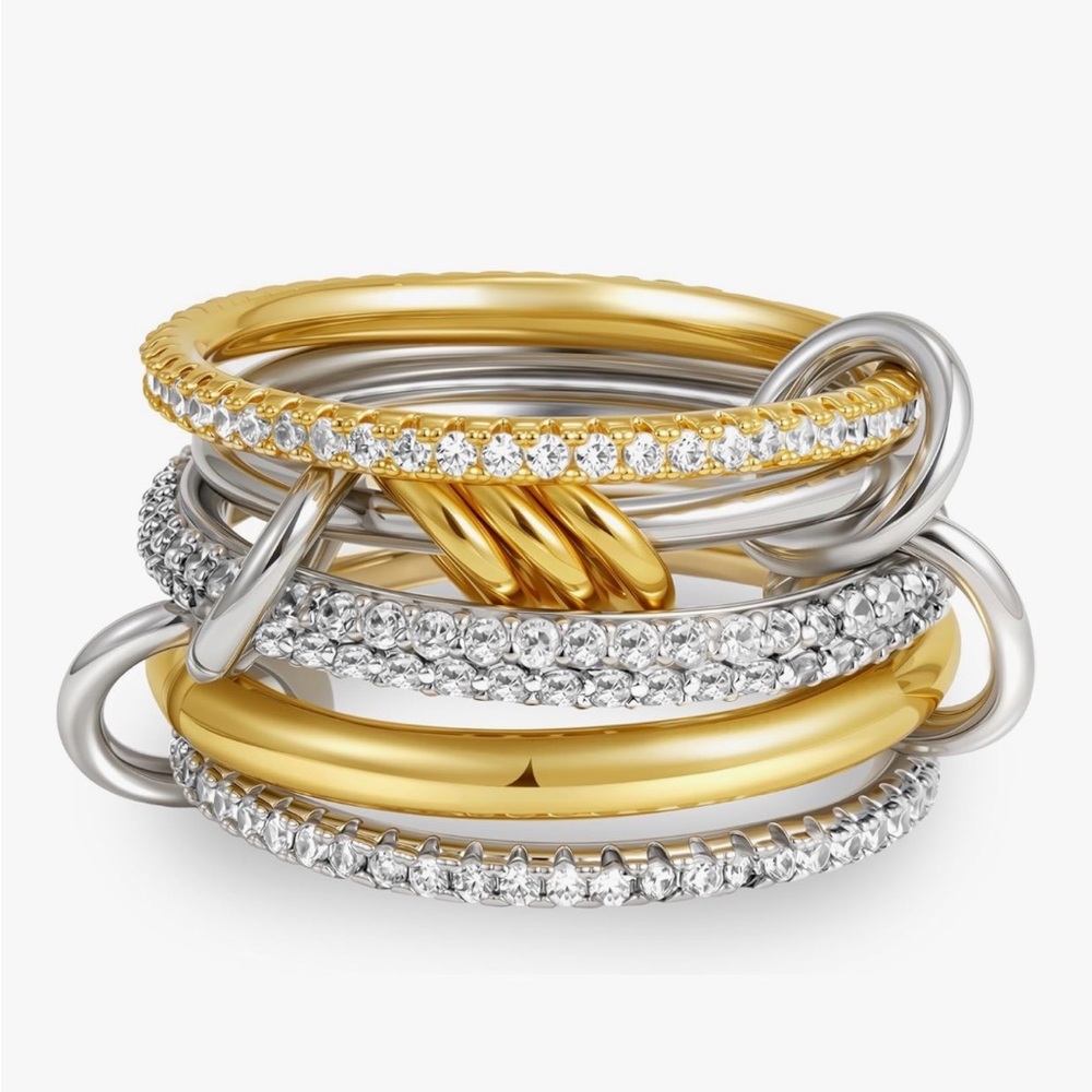 Dazzling Gold and Silver Multi-Band Ring Set
